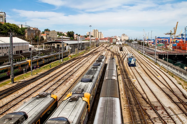 View of the Santa Apolonia train station located in Lisbon, Portugal.