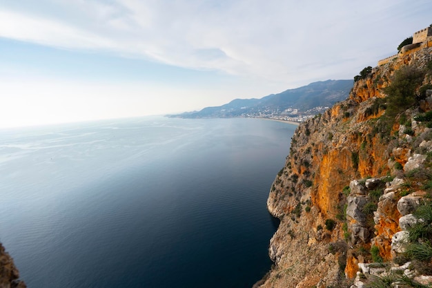 A view of the sea from a cliff overlooking the mediterranean sea.