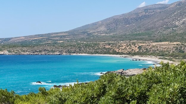 View of the sea from the high slope of the mountain turquoise sea photo