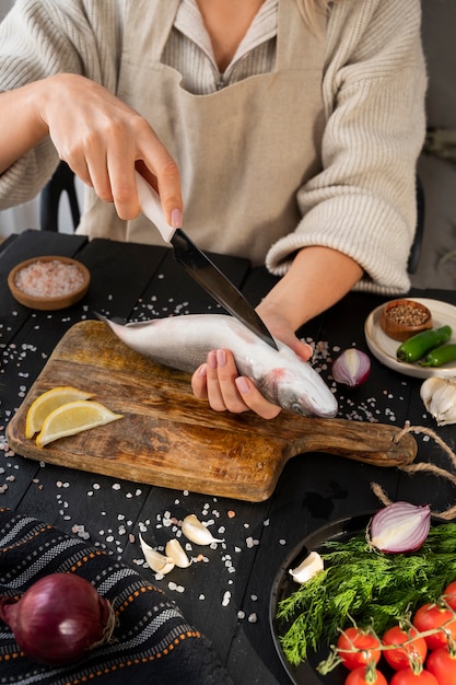 View of seafood being cleaning in the kitchen