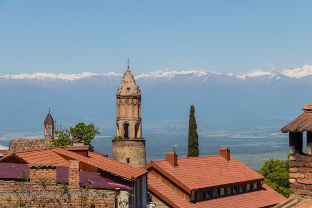 View on the Sighnaghi town and Caucasian mountains in Kakheti region, Georgia