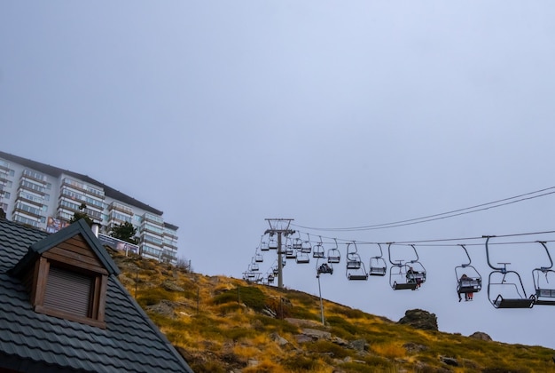 View of ski lift in Sierra Nevada Capped Mountain