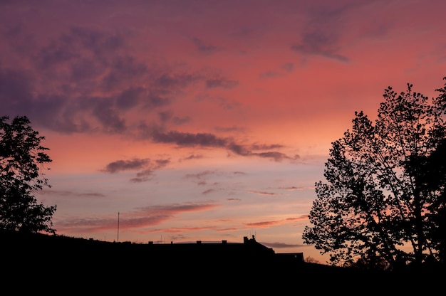 A view of the sky over the city Sunset landscape