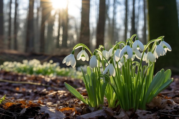 View of snowdrops in wood