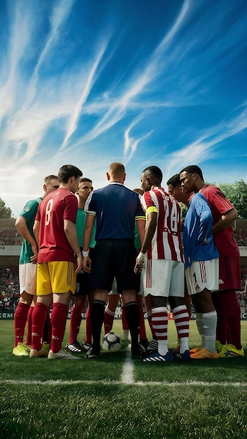 View of soccer players before the show