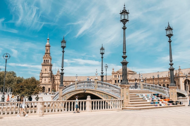 View of Spanish Steps in Seville on sunny day