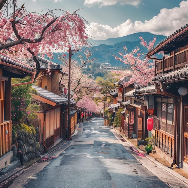 View of Spring Cherry Blossoms in Kyoto Japan