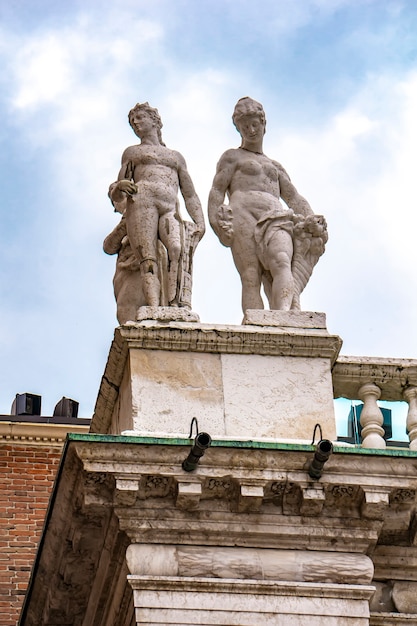 View at statues at Palladian Basilica in Vicenza, Italy