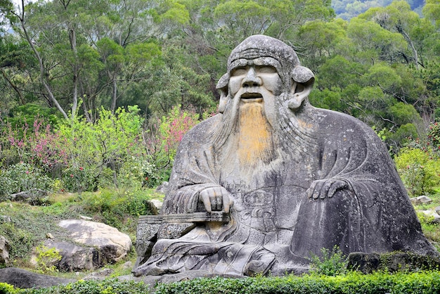 View at the stone statue of Laozi at the foot of Mount Qingyuan in China