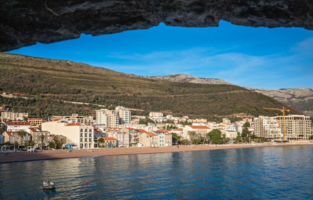 View of the stony beach in Petrovac