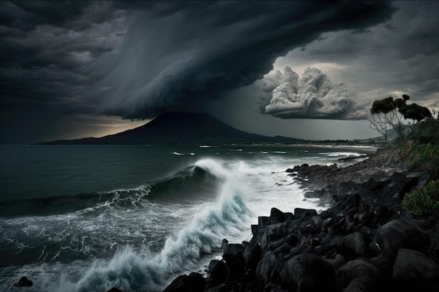 View of a storm off the coast of Bali