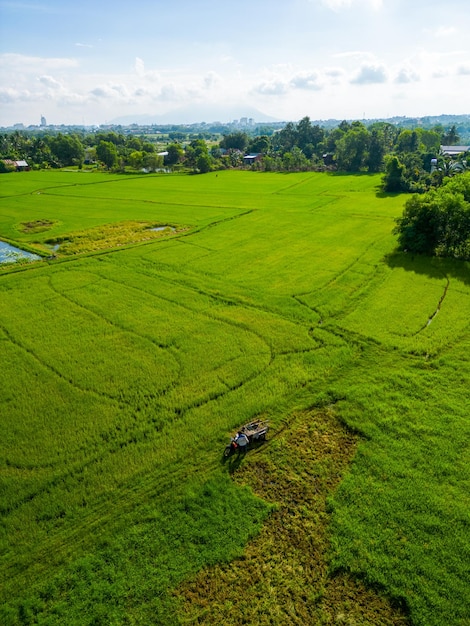 View of the suburbs of Tay Ninh city Vietnam and in the distance is Ba Den mountain Travel and landscape concept