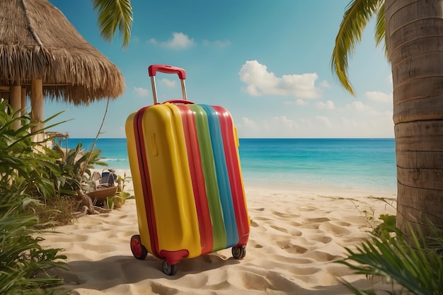 A view of a suitcase at the beach