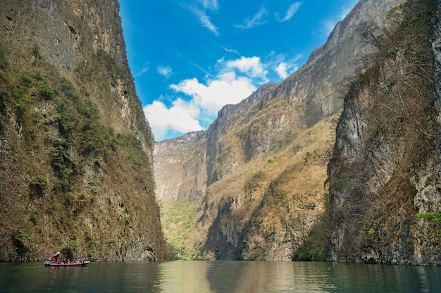 View of Sumidero Canyon in Chiapas, Mexico with a beautiful blue sky. High quality photo