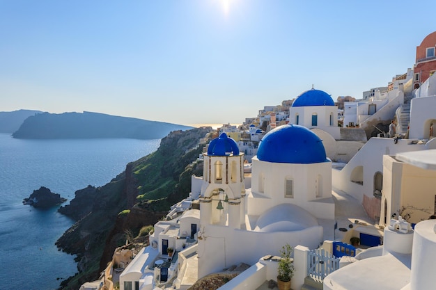 View on a sunny day on the architecture of Santorini Greece