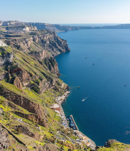 View on a sunny day on the coast of Santorini Greece