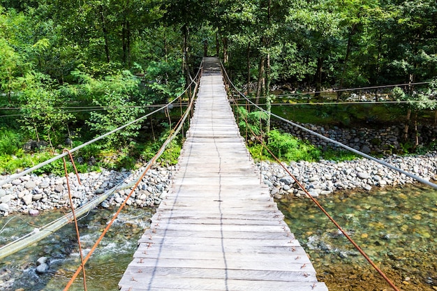 view of suspension bridge over Machakhela River