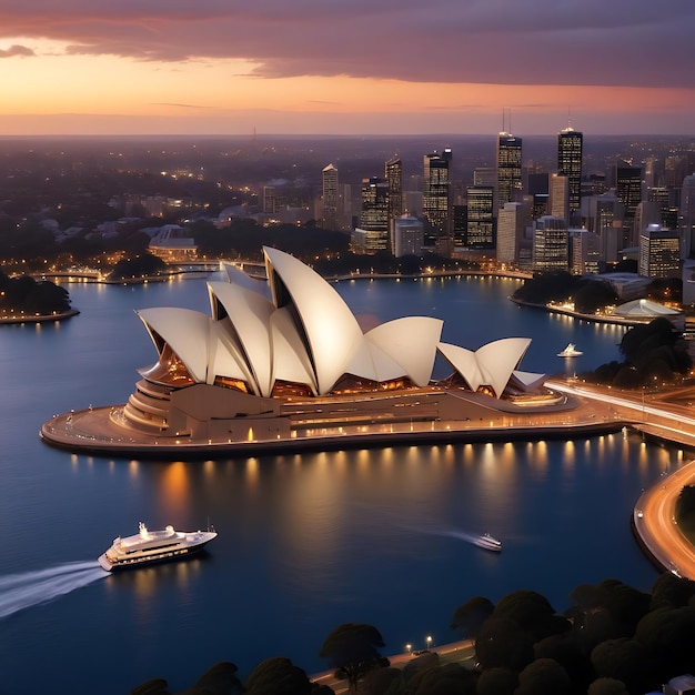 a view of the sydney opera house from a rooftop overlooking the harbor