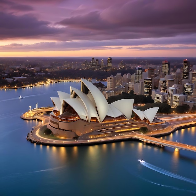 a view of the sydney opera house from the top of a building with a boat in the water