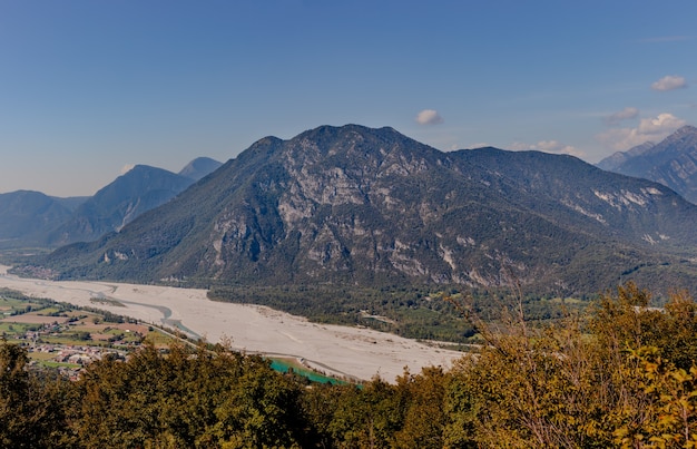 View of the Tagliamento river from the Ercole mountain, Italy