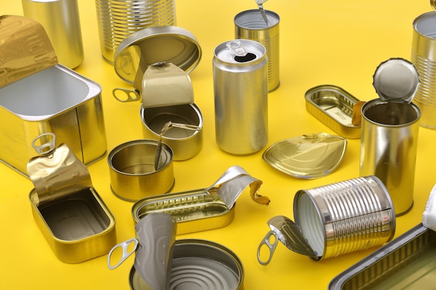  view of tin can isolated on yellow