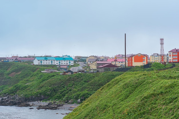 View of the town of YuzhnoKurilsk on the island of Kunashir