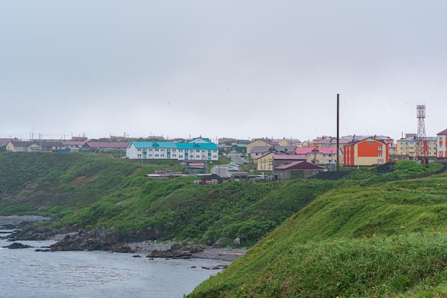 View of the town of YuzhnoKurilsk on the island of Kunashir