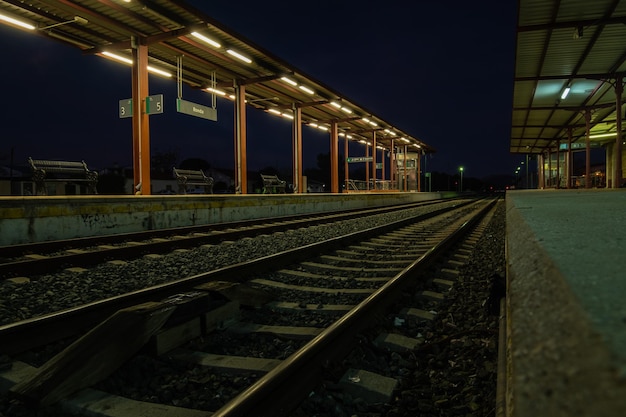 View of tracks at the train station in Ronda at night