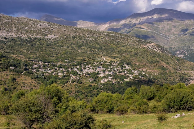 View of the traditional greek village Kalarites which is on the mountain Baros at an altitude of 1200 meters municipality North Tzoumerka Ioannina regional unit Epirus Greece