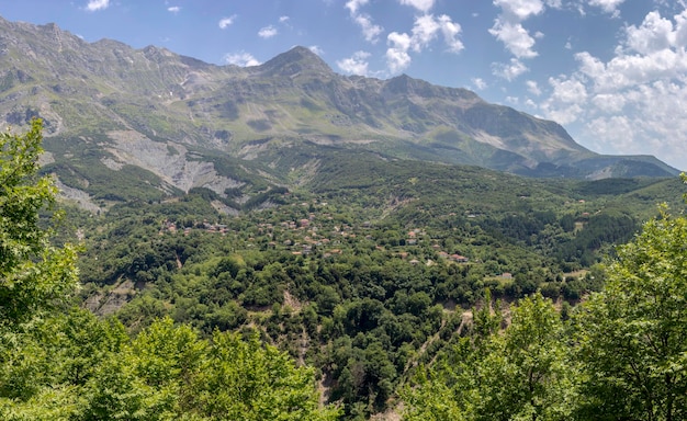 View of the traditional greek village Kataraktis situated on the slopes of Athamanika Mountains at an altitude of 800 meters Central Tzoumerka Epirus Greece