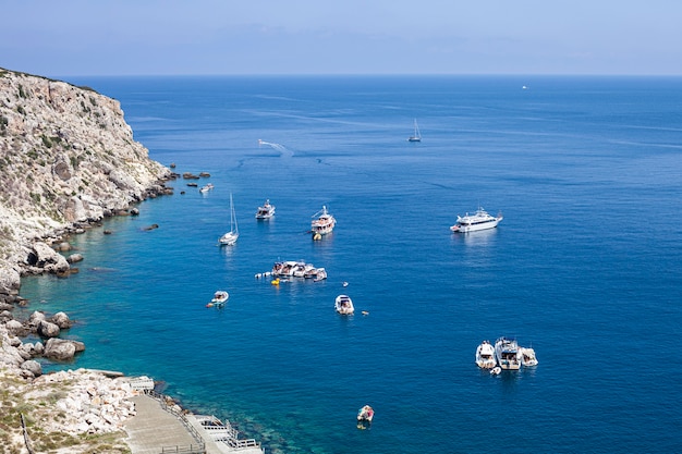 View of the Tremiti Islands. San Domino island, Italy: scenic view of tipycal rocky coastline. Adriatic Sea. Puglia, Italy.