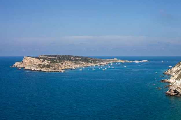 View of the Tremiti Islands. San Domino island, Italy: scenic view of tipycal rocky coastline. Adriatic Sea. Puglia, Italy.