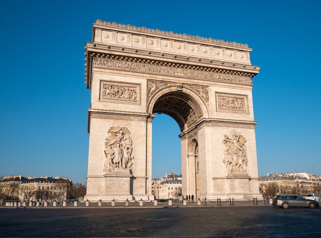 View of Triumph Arch and Traffic in Paris.