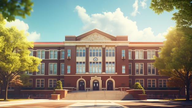 View of typical American school building exterior