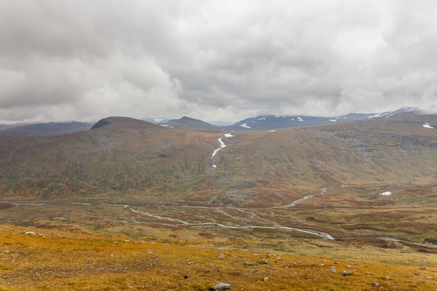 View of the valley. Northern Sweden, Sarek National Park in stormy weather