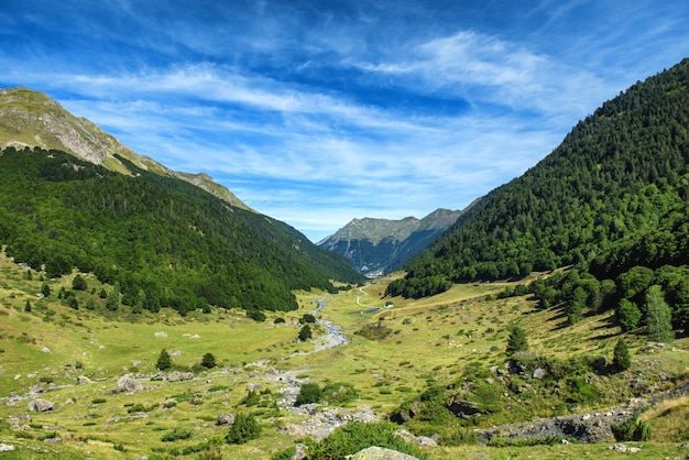 View of the valley Ossau in the french Pyrenees mountains