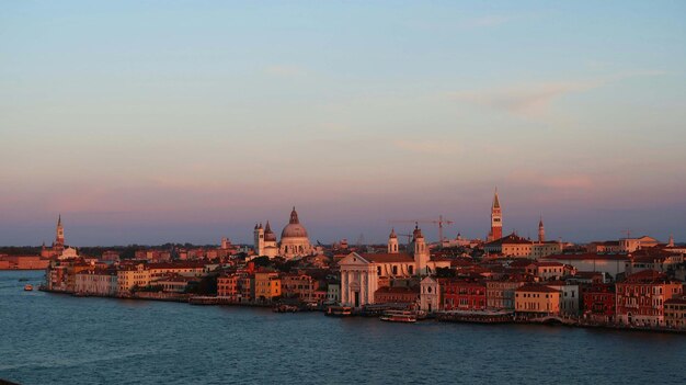 View of Venice Grand Canal and Santa Maria della Salute church in the evening