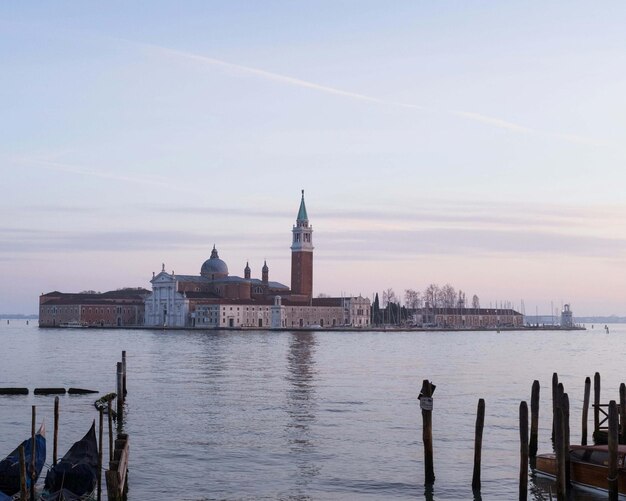 View of Venice Grand Canal and Santa Maria della Salute church in the evening