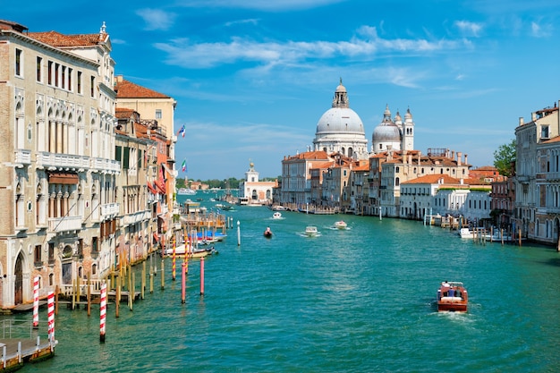 View of venice grand canal and santa maria della salute church on sunset