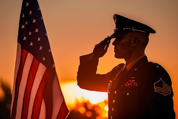 View of a veteran saluting the flag of the United States Neural network AI generated