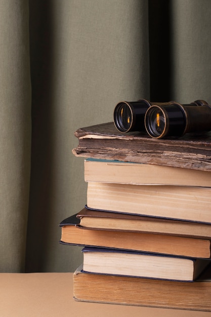 View of vintage stack of books