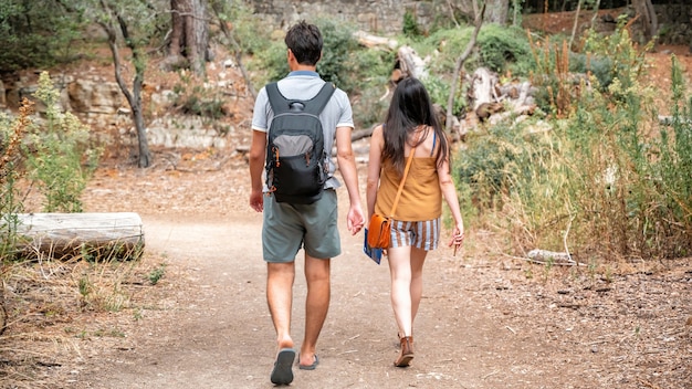 View of a walking couple on the Island of Sainte-Marguerite, France