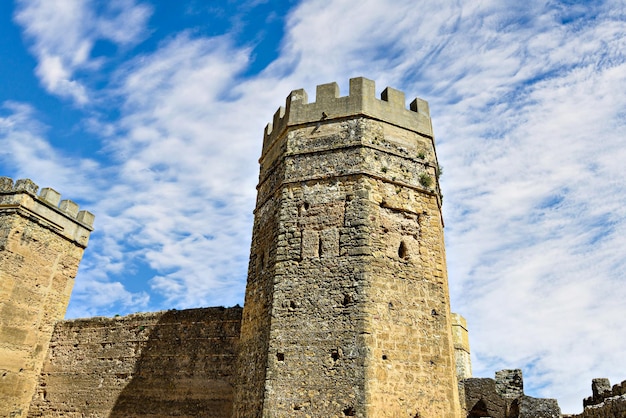 View of the walled enclosure of the Castle in the town of Alcala de Guadaira, Svilla, Spain.