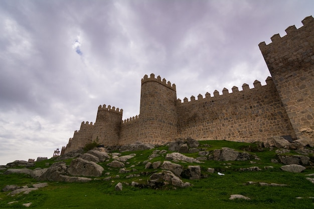 View of walls of Avila, fortified medieval city in Spain