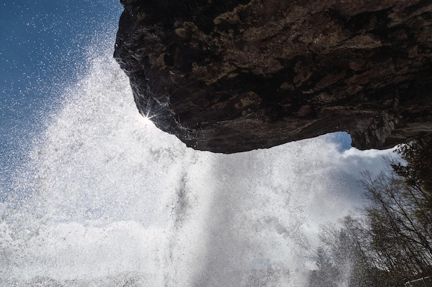 View under a waterfall