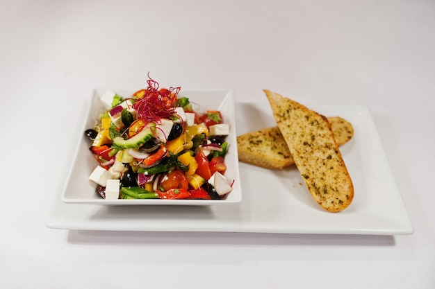 View on white background of salad Healthy food diet lunch concept