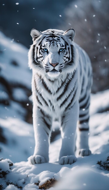 View of white snow serbian tiger in nature fantasy image ai generated art