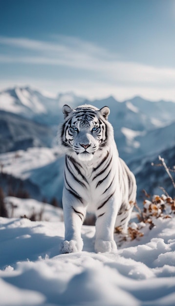 View of white snow serbian tiger in nature fantasy image ai generated art