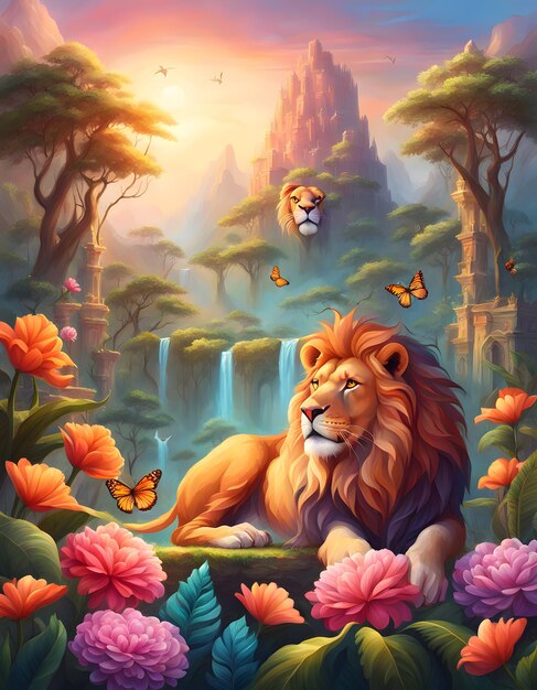 View of wild lion in nature