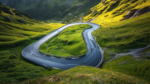 Photo view of the winding road in the mountains